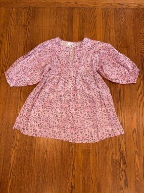 Cheeni Pink Floral Oversized Tie-Neck Blouse - small